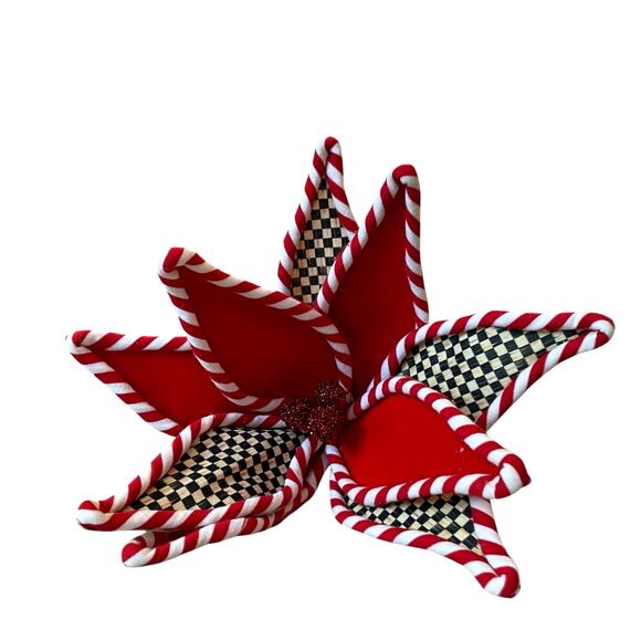 MacKenzie Childs Peppermint Stripe Jumbo Flower Clip Courtly Check Christmas NEW - Picture 11 of 11